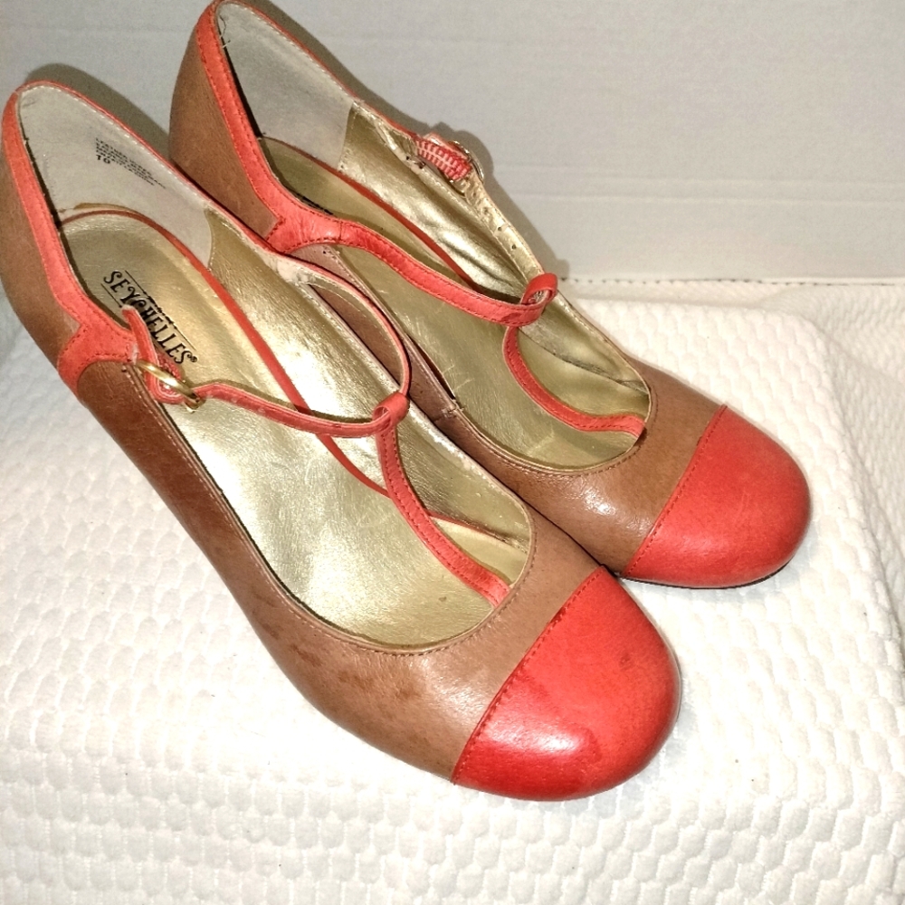 Seychelles (Brown & Orange) Wedge T-Strap Sz 10 US